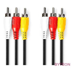 Nedis CVGL24300BK20 kompozit video kábel 3x RCA dugó - 3 RCA dugó, 2m