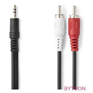 Nedis CAGL22200BK50 sztereo audió kábel, 3,5 Jack dugó - 2 X RCA dugó, hossz 5m