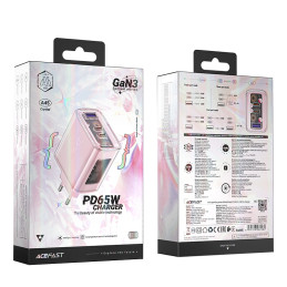 Wall charger Acefast A45, 2x USB-C, 1xUSB-A, 65W PD (pink)