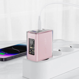 Wall charger Acefast A45, 2x USB-C, 1xUSB-A, 65W PD (pink)