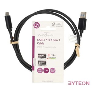 Nedis CCGL61600BK10 USB kábel, USB 3.2 Gen 1, USB-A dugó - USB-C dugó, 15 W  5 Gbps, 1 m