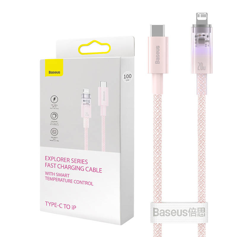 Fast Charging cable Baseus USB-C to Lightning  Explorer Series 1m, 20W (pink)