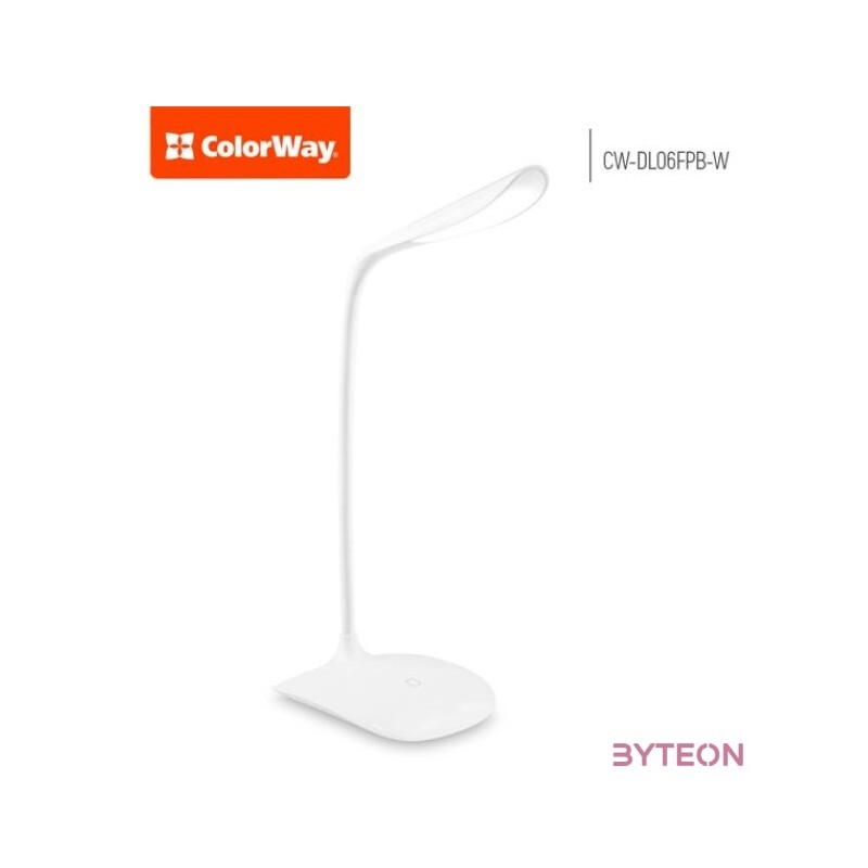 COLORWAY Asztali LED lámpa beépített akkumulátor, flexibilis, 5500-6000k, 115 lm, fehér (CW-DL06FPB-W)