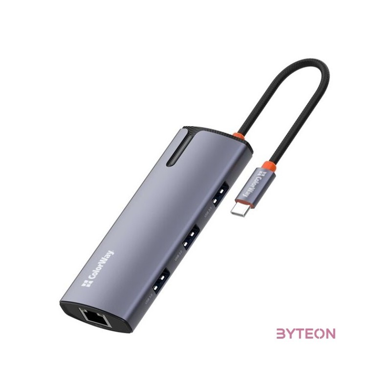 COLORWAY USB-elosztó (dokkolóállomás) CW-HUB03, USB-C 6-B-1 Type C PD 100W,USB3.0x3,USB2.0,RJ45