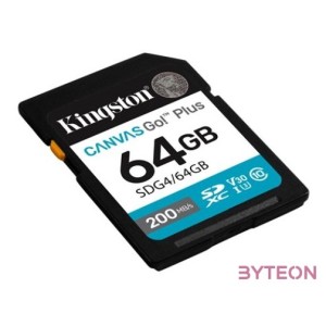 KINGSTON Memóriakártya SDXC 64GB Canvas Go Plus Gen4 200R C10 UHS-I U3 V30