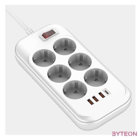 COLORWAY Hálózati elosztó, CW-CHE64PDW, 6 tápcsatlakozó,4USB (C típusú PD20W  3USB QC3.0) (38W) Fehér 2M