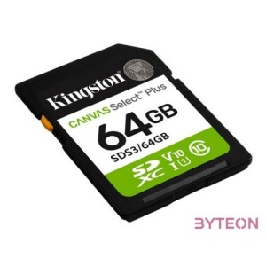 KINGSTON Memóriakártya SDXC 64GB Canvas Select Plus Gen3 100R C10 UHS-I U1 V10