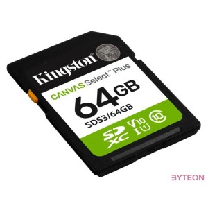 KINGSTON Memóriakártya SDXC 64GB Canvas Select Plus Gen3 100R C10 UHS-I U1 V10