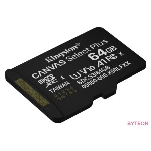 KINGSTON Memóriakártya MicroSDXC 64GB Canvas Select Plus Gen3 100R A1 Adaprer nélkül