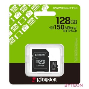 KINGSTON Memóriakártya MicroSDXC 128GB Canvas Select Plus Gen3 150R A1  Adapter