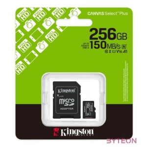 KINGSTON Memóriakártya MicroSDXC 256GB Canvas Select Plus Gen3 150R A1  Adaprer