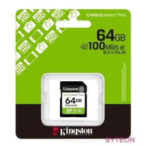 KINGSTON Memóriakártya SDXC 64GB Canvas Select Plus Gen3 100R C10 UHS-I U1 V10
