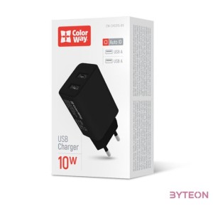 COLORWAY USB töltő CW-CHS015-BK, AC töltő 2USB AUTO ID 2.1A (10W) fekete