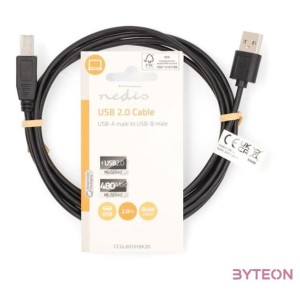 Nedis CCGL60101BK20 USB2.0, USB A - B kábel, 480Mbs, hossz 2m