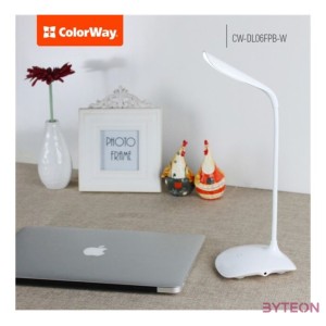 COLORWAY Asztali LED lámpa beépített akkumulátor, flexibilis, 5500-6000k, 115 lm, fehér (CW-DL06FPB-W)