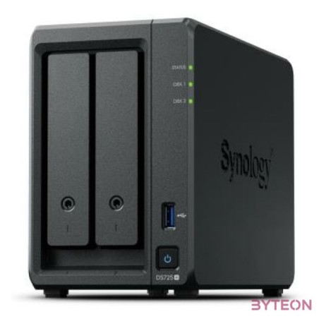 SYNOLOGY NAS 2 fiókos AMD Ryzen R1600 2x2,6GHz, 4GB DDR4 ECC RAM, 1x1Gbps, 1x2,5Gbps 1xUSB3.2Gen1 - DS725
