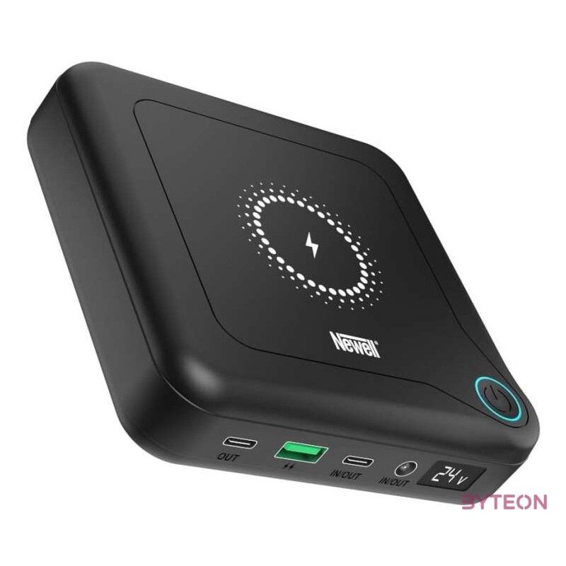 NEWELL GP12 vezeték powerbank, 24.000 mAh, 8 adapter, LED kijelző, vezeték nélküli töltés,