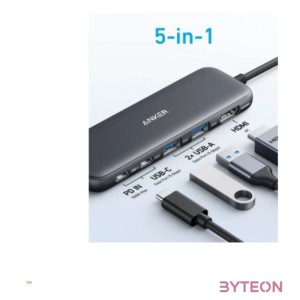 ANKER USB HUB, 322 5-in-1, USB-C Hub, 4K HDMI, 2xUSB-A, PD-IN 100W, USB-C 5Gbps, fekete - A8355H11