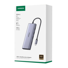 10-in-1 Adapter UGREEN CM498 USB-C to 3x USB-A 3.0, HDMI, VGA, RJ45, SD/TF, AUX3.5mm, PD