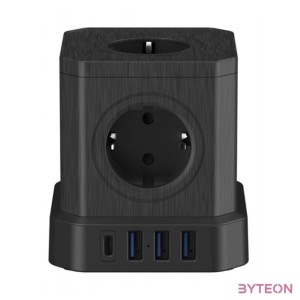 NEWELL GaN Power Cube 9 in 1 töltő , hosszabító, 9 készülékhez, 5 konnektor  3 USB-A port  1 USB-C port, 4000W, fekete