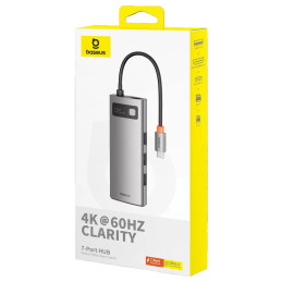 Hub 7in1 Baseus Gleam, USB-C  to 1x HDMI4K 60Hz + 3x USB3.0 + 1x PD + 1x SD/TF (grey)