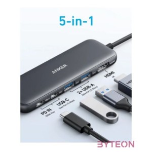 ANKER USB HUB, 322 5-in-1, USB-C Hub, 4K HDMI, 2xUSB-A, PD-IN 100W, USB-C 5Gbps, fekete - A8355H11