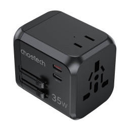 Travel wall charger Choetech PD5008, 3xUSB-A, 1xUSB-C, GaN, 30W (black)