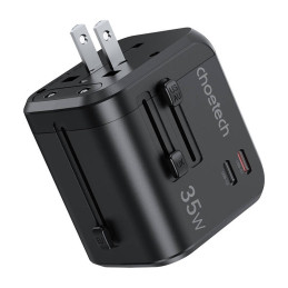 Travel wall charger Choetech PD5008, 3xUSB-A, 1xUSB-C, GaN, 30W (black)