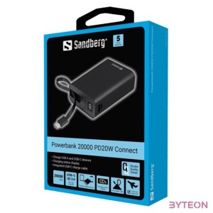 SANDBERG Hordozható akkumulátor, Connect 20000 PD20W powerbank
