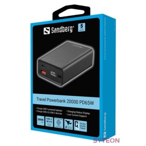 SANDBERG Hordozható akkumulátor, Travel powerbank 20000 PD65W