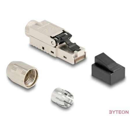 Delock RJ45 apa dugaszoló szerelvény Cat.6A kábel borítással és por elleni fedéllel szerszám nélkül szerelhető