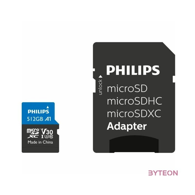 Philips Micro SDXC Memóriakártya 512GB Class 10 UHS-I U3 Adapter