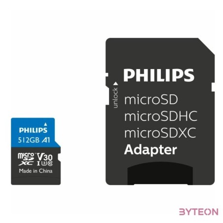 Philips Micro SDXC Memóriakártya 512GB Class 10 UHS-I U3 Adapter