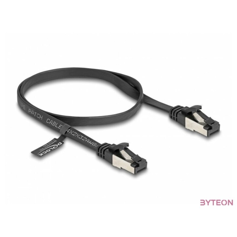 Delock RJ45 lapos patch kábel apa - apa Cat.8.1 flexibilis 0,5 m fekete