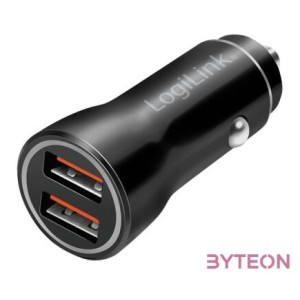 Logilink USB autós töltő, 2x USB-A, 10,5 W, fekete