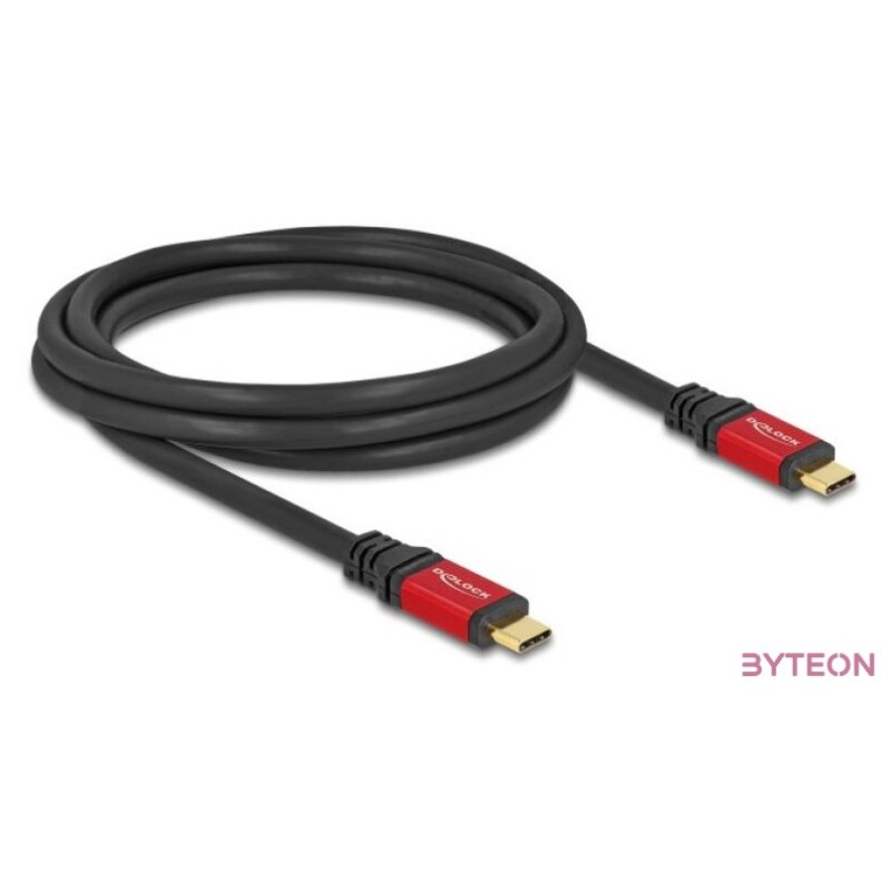 Delock USB 5 Gbps kábel USB Type-C apa - apa PD 3.0 100 W E-Marker 2 m piros fém