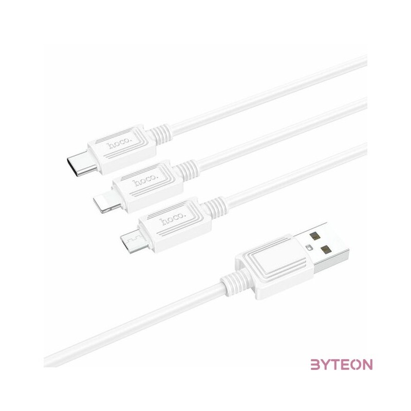 Hoco X74 3in1 gyorstöltő kábel (Type-C, Micro, Lightning), 100W, 1m, fehér