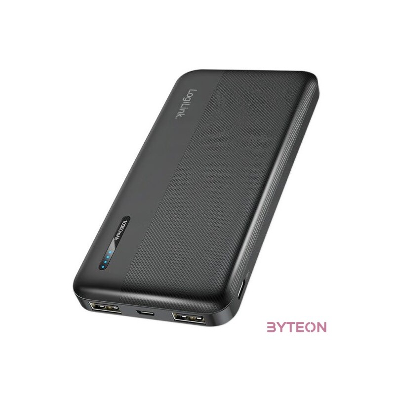 Logilink Powerbank 10 000 mAh, 2x USB-A, USB-C, gyorstöltés funkcióval, fekete