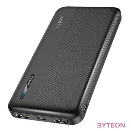 Logilink Powerbank 10 000 mAh, 2x USB-A, USB-C, gyorstöltés funkcióval, fekete