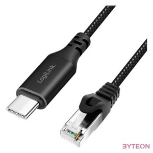 Logilink USB 3.2 Type-C Ethernet kábel, C,M  RJ45,M, 1 Gbps, aktív, fekete,szürke, 3 m