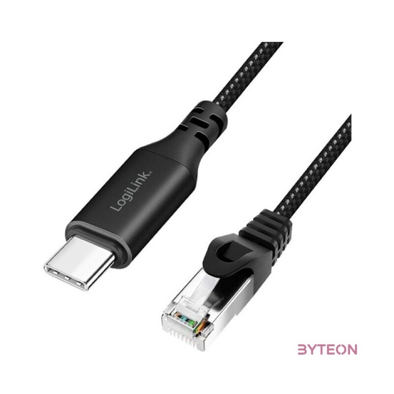 Logilink USB 3.2 Type-C Ethernet kábel, C,M  RJ45,M, 1 Gbps, aktív, fekete,szürke, 3 m