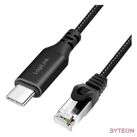Logilink USB 3.2 Type-C Ethernet kábel, C,M  RJ45,M, 1 Gbps, aktív, fekete,szürke, 3 m