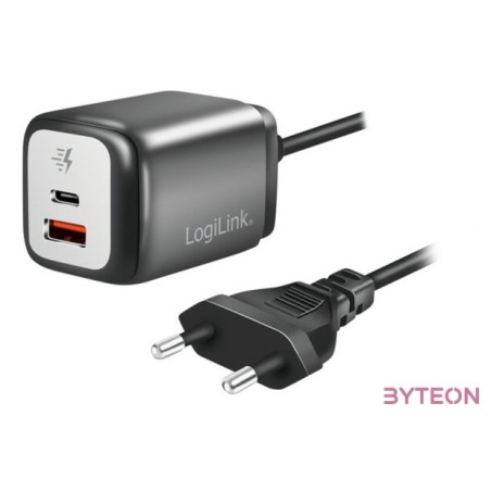 Logilink Kettős USB-csatlakozós adapter, GaN, 1x USB-A, 1x USB-C, 30 W, rögzített kábel