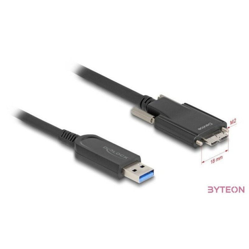 Delock Aktív optikai kábel USB 10 Gbps-A apa  USB 10 Gbps Micro-B Típusú dugó csavarokkal ellátott 15 m