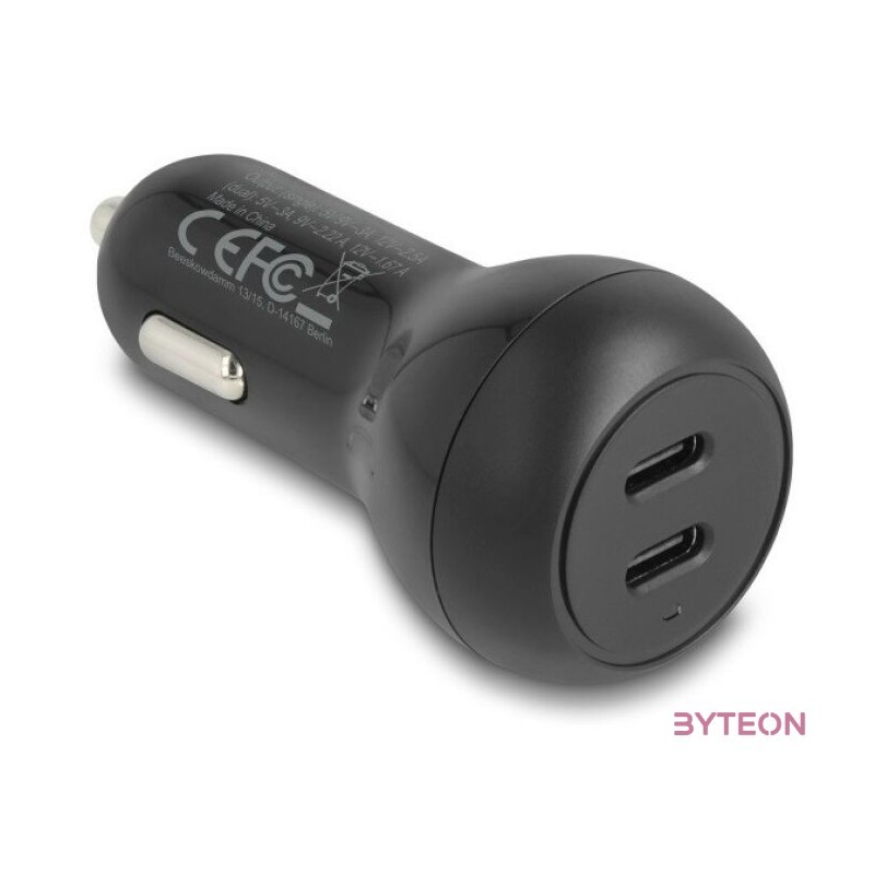 Delock autós töltő 2 x USB Type-C PD 3.0 40 W teljesítménnyel