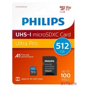 Philips Micro SDXC Memóriakártya 512GB Class 10 UHS-I U3 Adapter