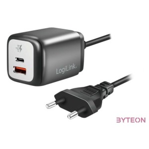 Logilink Kettős USB-csatlakozós adapter, GaN, 1x USB-A, 1x USB-C, 30 W, rögzített kábel