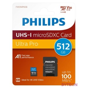 Philips Micro SDXC Memóriakártya 512GB Class 10 UHS-I U3 Adapter