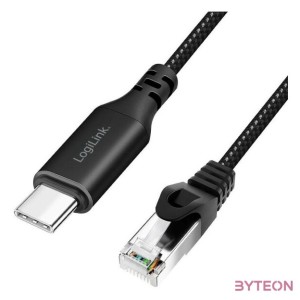 Logilink USB 3.2 Type-C Ethernet kábel, C,M  RJ45,M, 1 Gbps, aktív, fekete,szürke, 3 m