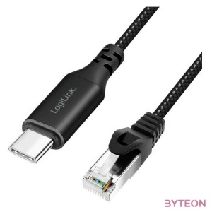 Logilink USB 3.2 Type-C Ethernet kábel, C,M  RJ45,M, 1 Gbps, aktív, fekete,szürke, 3 m